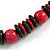 Statement Red/ Black Round and Button Wood Bead Necklace - 56cm L - view 5