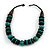 Statement Teal/ Black Round and Button Wood Bead Necklace - 56cm L - view 3