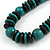 Statement Teal/ Black Round and Button Wood Bead Necklace - 56cm L - view 4