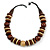 Statement Brown/ Natural Round and Button Wood Bead Necklace - 56cm L - view 7