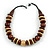 Statement Brown/ Natural Round and Button Wood Bead Necklace - 56cm L - view 6