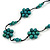 Stunning Teal Wood Flower Black Cotton Cord Long Necklace - 90cm L - view 2