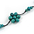Stunning Teal Wood Flower Black Cotton Cord Long Necklace - 90cm L - view 4