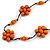 Stunning Orange Wood Flower Black Cotton Cord Long Necklace - 90cm L - view 2