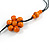 Stunning Orange Wood Flower Black Cotton Cord Long Necklace - 90cm L - view 5