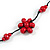 Stunning Red Wood Flower Black Cotton Cord Long Necklace - 90cm L - view 5