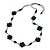 Stunning Dark Blue Wood Flower Black Cotton Cord Long Necklace - 90cm L