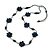 Stunning Dark Blue Wood Flower Black Cotton Cord Long Necklace - 90cm L - view 4