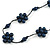 Stunning Dark Blue Wood Flower Black Cotton Cord Long Necklace - 90cm L - view 2