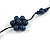 Stunning Dark Blue Wood Flower Black Cotton Cord Long Necklace - 90cm L - view 5
