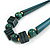 Statement Geometric Teal Wood Bead Necklace - 60cm Long - view 4