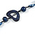 Dark Blue Round and Oval Wooden Bead Cotton Cord Necklace - 80cm Long - view 4