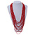 Statement Multistrand Bright Red Glass Bead, Brown Wood Bead Necklace - 110cm L - view 2