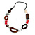 Geometric Wood and Acrylic Bead Black Faux Leather Cord Necklace (Brown, White, Red) - 68cm L - view 3