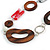 Geometric Wood and Acrylic Bead Black Faux Leather Cord Necklace (Brown, White, Red) - 68cm L - view 4