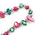 Long Teal, Magenta Shell/ Light Beige Glass Crystal Bead Necklace - 115cm L - view 6