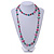 Long Teal, Magenta Shell/ Light Beige Glass Crystal Bead Necklace - 115cm L - view 2