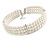 3 Row White Faux Glass Pearl Rigid Choker Necklace with Crystal Bar Detailing In Silver Tone - 36cm L/ 5cm Ext - view 5