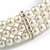 3 Row White Faux Glass Pearl Rigid Choker Necklace with Crystal Bar Detailing In Silver Tone - 36cm L/ 5cm Ext - view 4