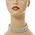 3 Row White Faux Glass Pearl Rigid Choker Necklace with Crystal Bar Detailing In Silver Tone - 36cm L/ 5cm Ext - view 9