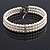 3 Row White Faux Glass Pearl Rigid Choker Necklace with Crystal Bar Detailing In Silver Tone - 36cm L/ 5cm Ext - view 2