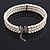 3 Row White Faux Glass Pearl Rigid Choker Necklace with Crystal Bar Detailing In Silver Tone - 36cm L/ 5cm Ext - view 8