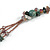 Statement Long Multistrand Purple Glass Beads and Green Malachite Semiprecious Nuggets Necklace - 90cm L - view 5