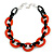 Statement Chunky Oval Link Acrylic Necklace (Black/ Orange) in Silver Tone - 63cm L/ 5cm Ext