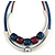 2 Strand Stylish Resin Bead With Metal Bars Rubber Cord Necklace (Blue/ Aubergine) - 50cm L/ 7cm Ext - view 4