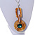 Oversized Brown Round Resin Pendant with Green Crystal on Light Silver Thick Chain - 88cm L/ 5cm L - view 8