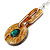 Oversized Brown Round Resin Pendant with Green Crystal on Light Silver Thick Chain - 88cm L/ 5cm L - view 4