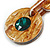 Oversized Brown Round Resin Pendant with Green Crystal on Light Silver Thick Chain - 88cm L/ 5cm L - view 9