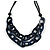 Trendy Dark Blue with Marble Effect Acrylic Large Oval Link Black Cord Necklace - 60cm L/ 5cm Ext