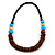 Chunky Ball and Button Wood Bead Necklace in Brown/ Light Blue/ Natural/ Black - 70cm Long - view 3