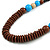 Chunky Ball and Button Wood Bead Necklace in Brown/ Light Blue/ Natural/ Black - 70cm Long - view 4