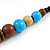 Chunky Ball and Button Wood Bead Necklace in Brown/ Light Blue/ Natural/ Black - 70cm Long - view 5