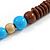 Chunky Ball and Button Wood Bead Necklace in Brown/ Light Blue/ Natural/ Black - 70cm Long - view 7