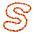 Long Orange Wood, Glass, Bone Beaded Necklace - 110cm L