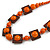 Chunky Square and Round Wood Bead Cotton Cord Necklace (Orange/ Brown) - 74cm L - view 3