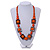 Chunky Square and Round Wood Bead Cotton Cord Necklace (Orange/ Brown) - 74cm L - view 2