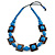 Chunky Square and Round Wood Bead Cotton Cord Necklace (Blue/ Brown) - 74cm L