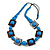 Chunky Square and Round Wood Bead Cotton Cord Necklace (Blue/ Brown) - 74cm L - view 3