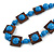 Chunky Square and Round Wood Bead Cotton Cord Necklace (Blue/ Brown) - 74cm L - view 4