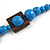 Chunky Square and Round Wood Bead Cotton Cord Necklace (Blue/ Brown) - 74cm L - view 5