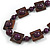 Chunky Square and Round Wood Bead Cotton Cord Necklace (Deep Purple/ Brown) - 74cm L - view 4