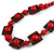 Chunky Square and Round Wood Bead Cotton Cord Necklace (Red/ Brown) - 74cm L - view 4