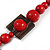 Chunky Square and Round Wood Bead Cotton Cord Necklace (Red/ Brown) - 74cm L - view 5