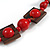 Chunky Square and Round Wood Bead Cotton Cord Necklace (Red/ Brown) - 74cm L - view 2