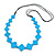 Long Bright Blue Bone Square Bead Black Cotton Cord Necklace (possible natural irregularities) - 82cm L