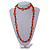 Long Orange Wood, Glass, Bone Beaded Necklace - 110cm L - view 2